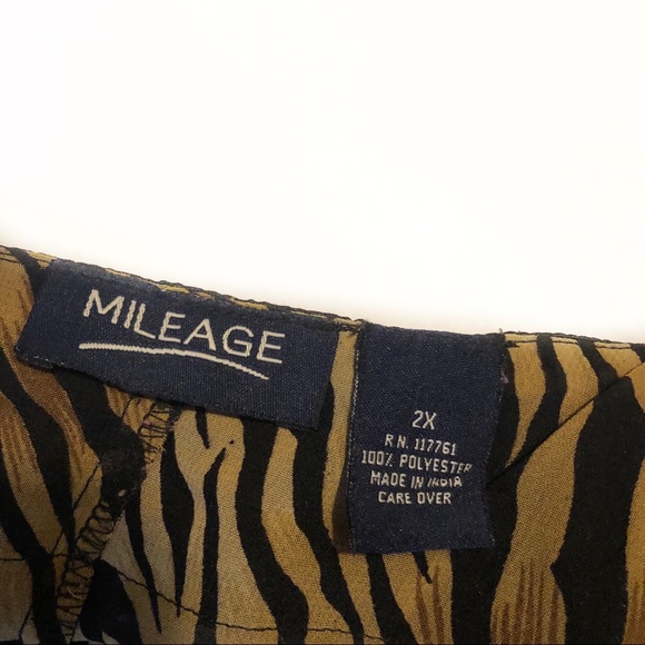 Mileage Tiger Animal Print Satin Sheer Tie Blouse - Picture 8 of 8